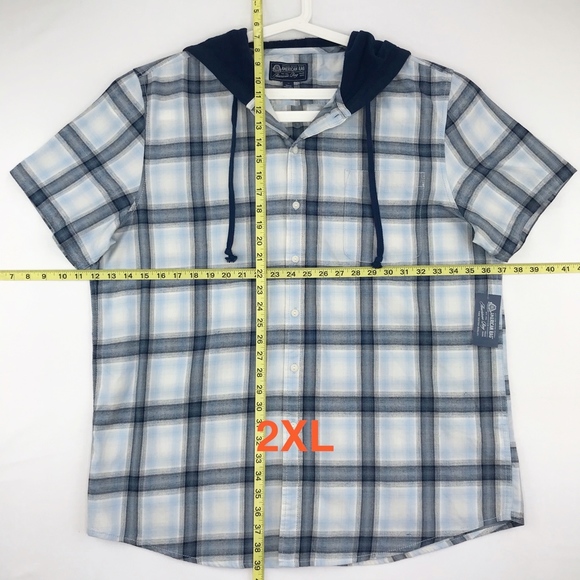 American Rag Mens Ian Blue Plaid Hooded Shirt - Picture 5 of 6